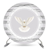 Lofaris White Pigeon Round Grey Baby Shower Decoration Backdrop Kit